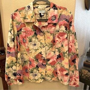 COLDWATER CREEK Women Pastel Floral Linen Silk Button Light Jacket Size 2X Plus